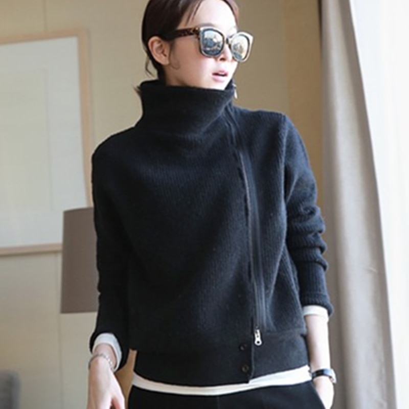 Women's cashmere high neck short knit sweater