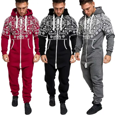 National Style Printed One-piece Men's Pajamas