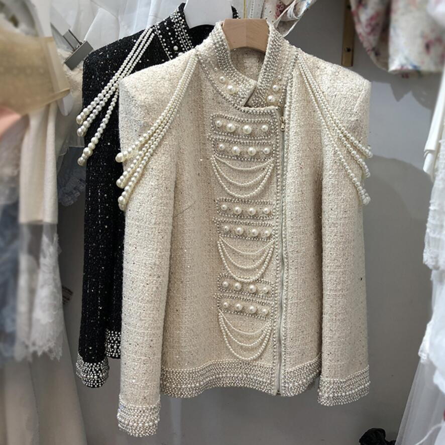 Pearl sequins heavy beaded shoulder pearl tassel jacket women