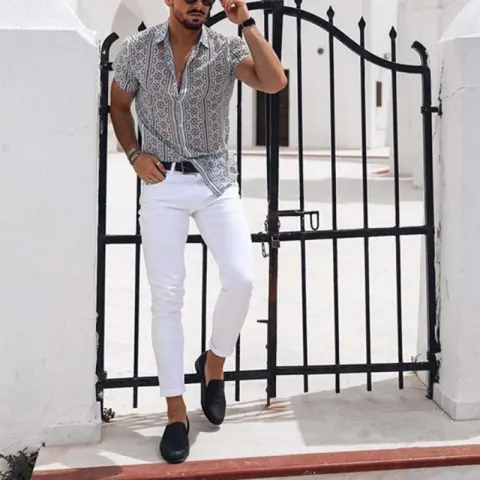 Men's Short Sleeve Printed Fashion Casual Cardigan Shirt