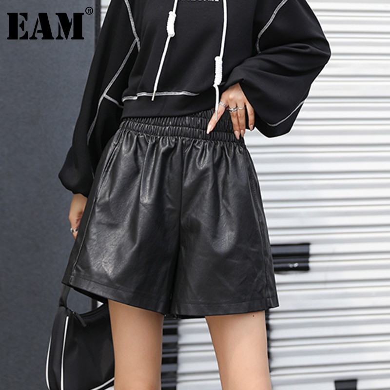 Women's Elastic High Waist Leather Shorts Black - Shop at LoveMi