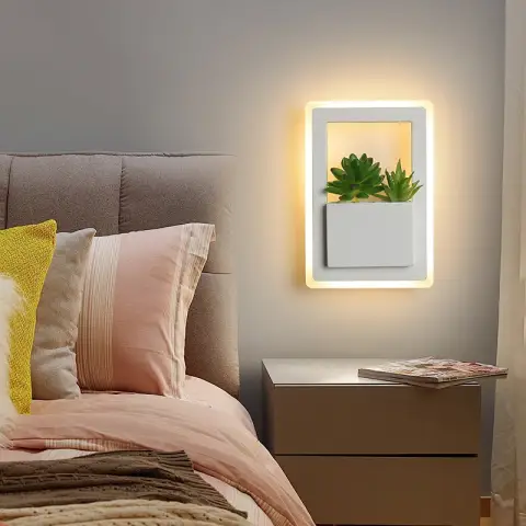 Modern LED Bedside Wall Lamp White Color with Plant