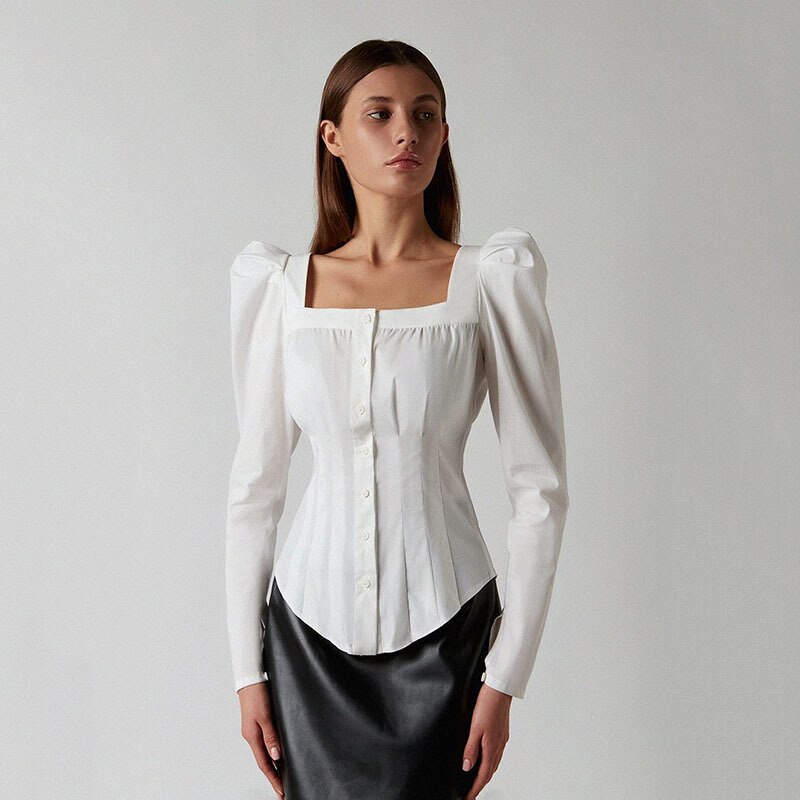 Puff sleeve single breasted shirt