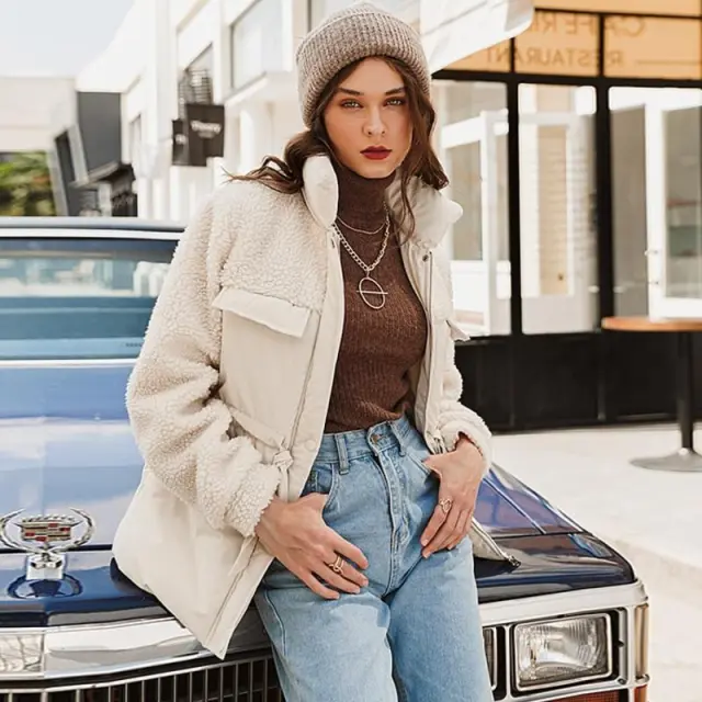 Real shot autumn and winter New lamb fur coat women's Korean style loose short short fur and fur Rice White - Shop at LoveMi