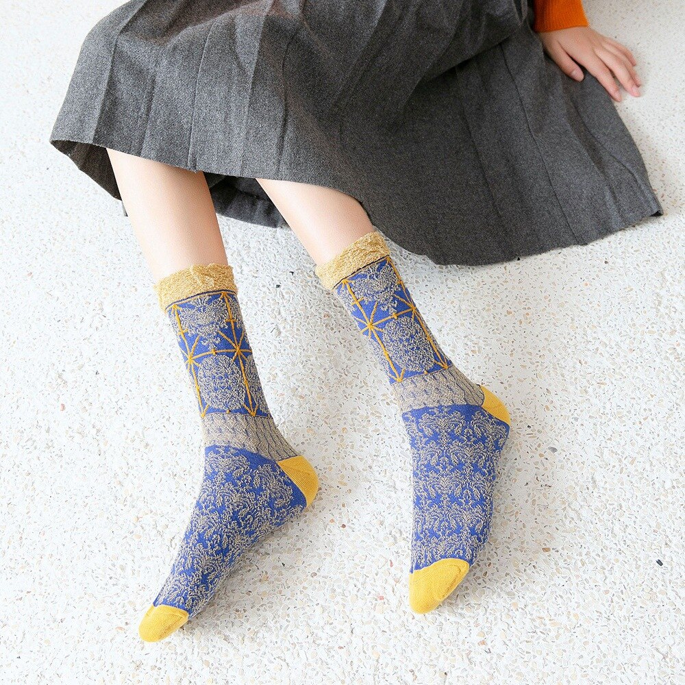 Retro pattern women's socks ethnic style flower socks