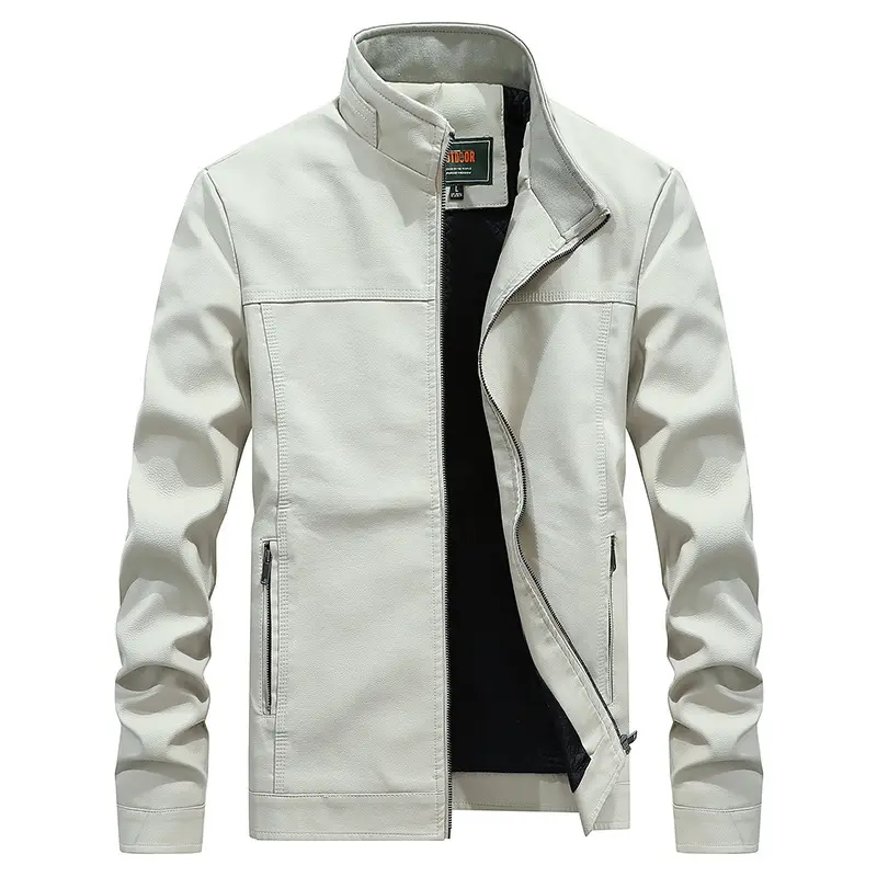 Stand-up collar solid color large size leather