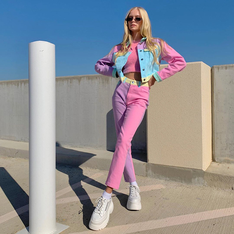 Contrast stitching ladies casual suit