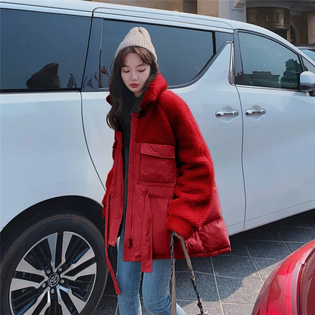 Real shot autumn and winter New lamb fur coat women's Korean style loose short short fur and fur Wine Red - Shop at LoveMi