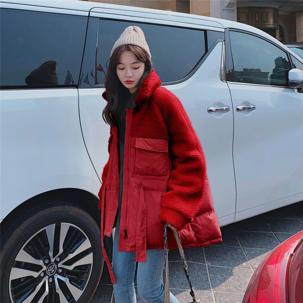 Real shot autumn and winter New lamb fur coat women's Korean style loose short short fur and fur - Wine Red