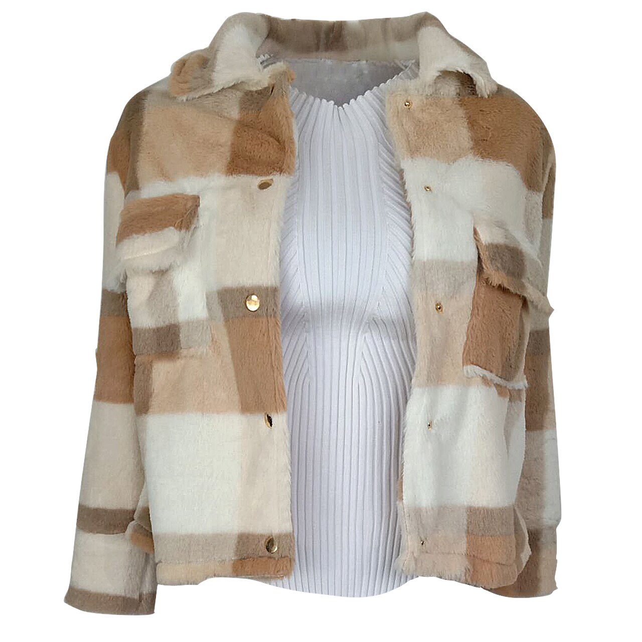 Stand-collar plaid velvet jacket