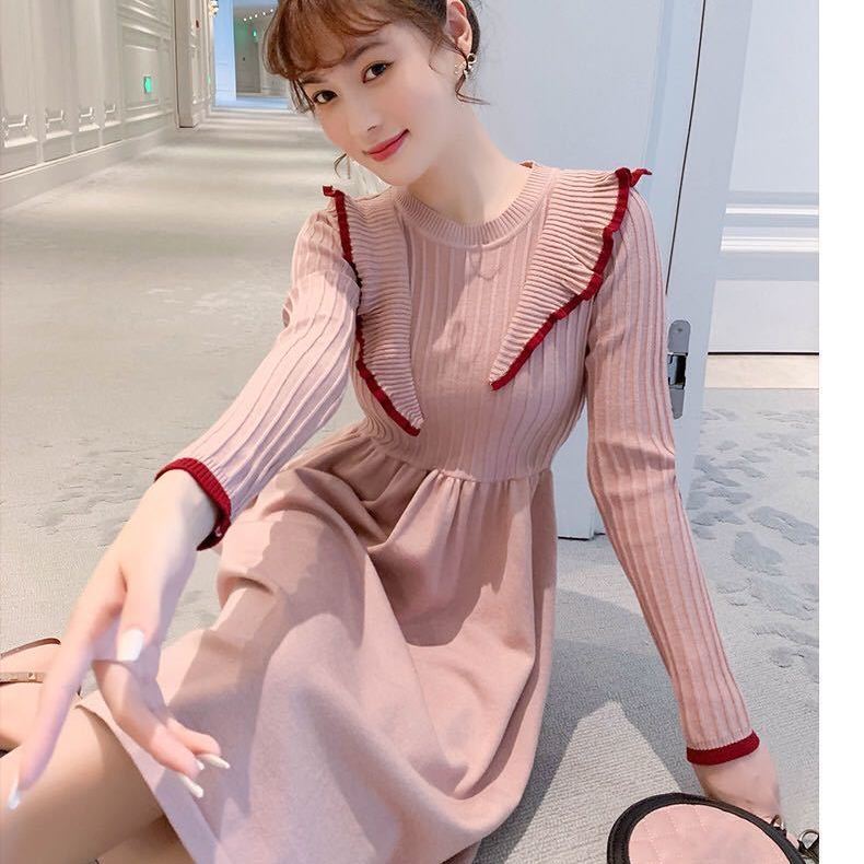 Knit dress women over the knee base skirt