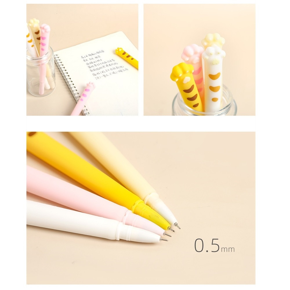 4 pcs Cute cat paw gel pen set 0.5mm ballpoint Black color