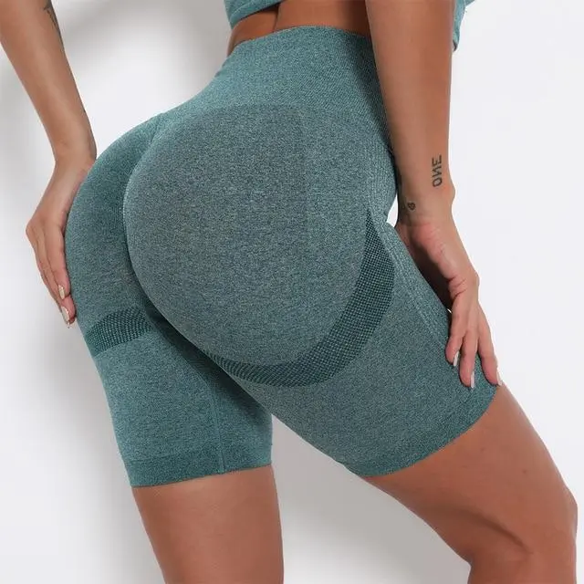 High-waisted hip-fitting fitness pants yoga pants - Dark Green Shorts