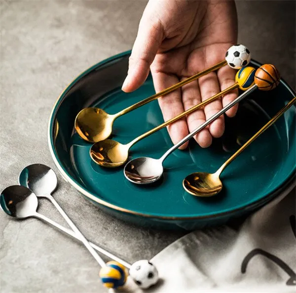 Spherical spoon stainless steel coffee spoon creative golden spoon dessert spoon mixing spoon small round spoon card milk small spoon – image 2