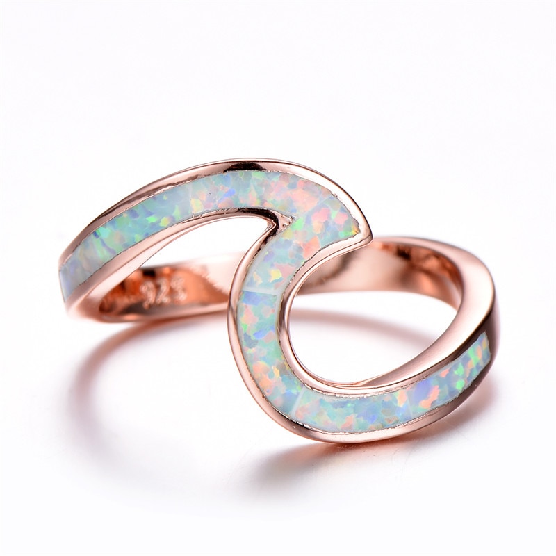 Ring Hand Jewelry Rose Gold  Opal 2 shaped exquisite ring
