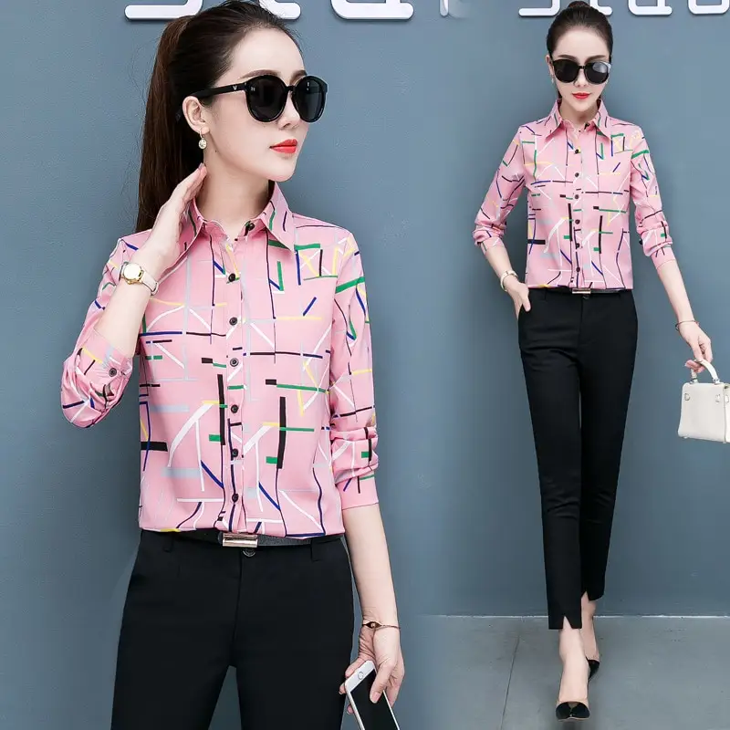Printed Shirt Women Long-sleeved Chiffon Top