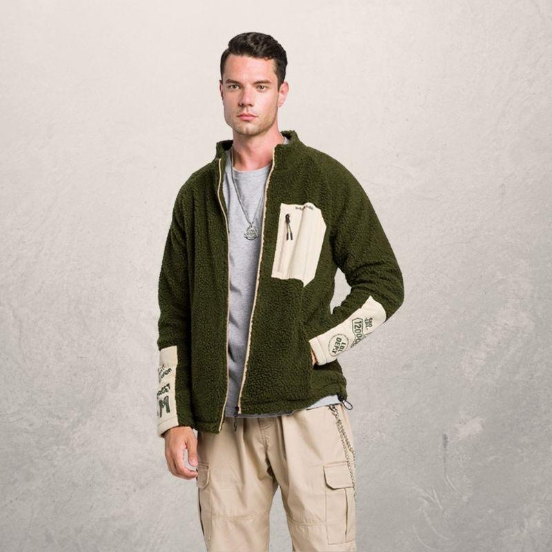 Pocket raglan sleeve stand collar cardigan