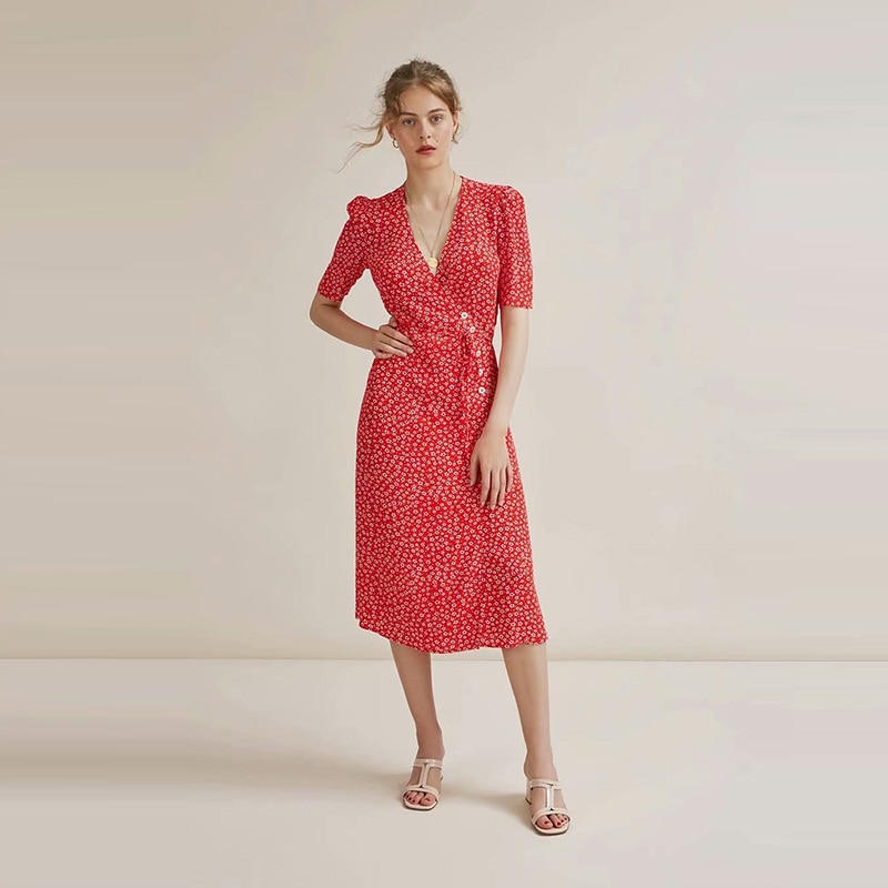 street women's short-sleeved V-neck large swing dress