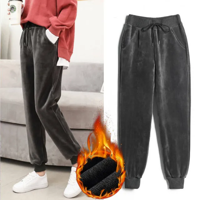 Women Winter Lamb Fur Cashmere Slim Casual Warm Harem Pants Sweatpants Trousers Grey - Shop at LoveMi
