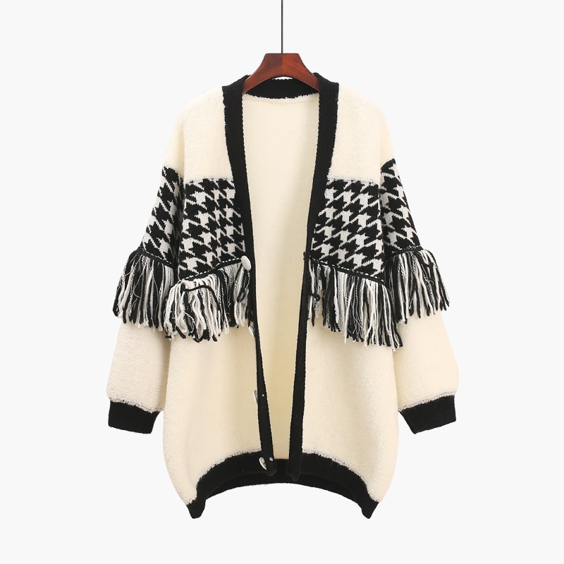 V-neck fringed sweater cardigan