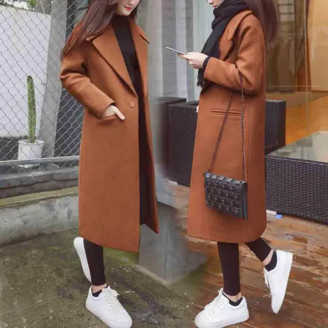 Women's mid length woolen coat Caramel Colour - Shop at LoveMi