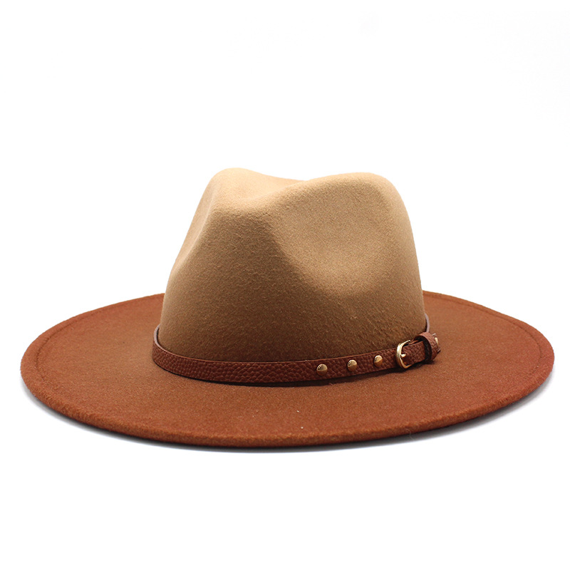 Two-tone jazz woolen hat with big brim