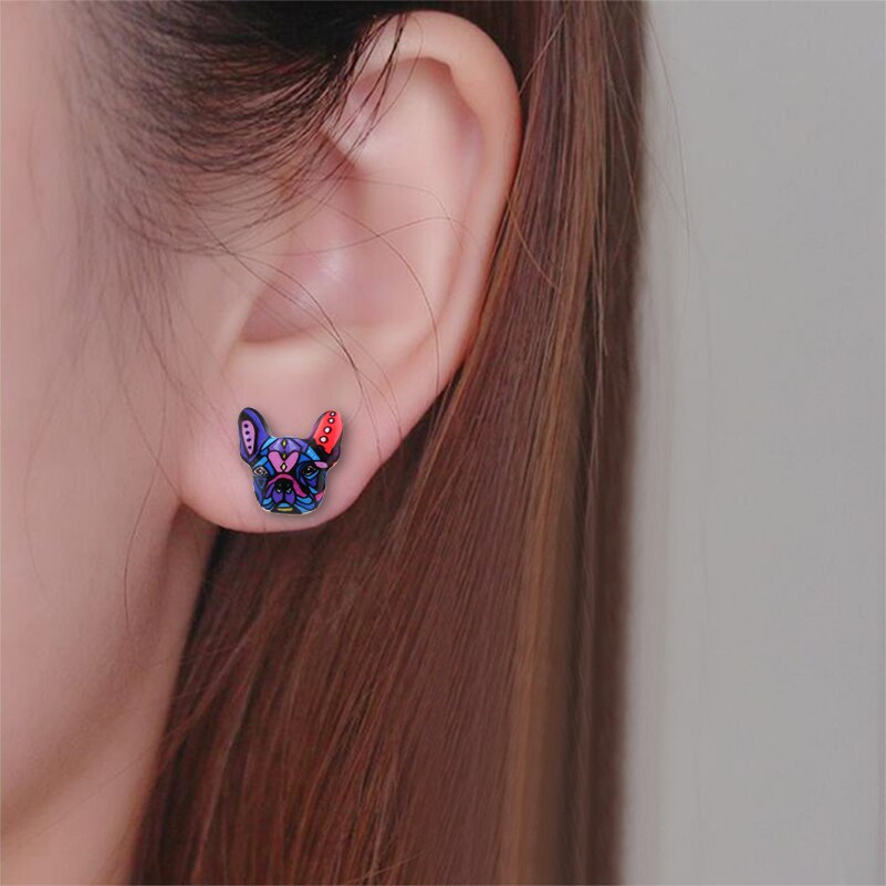 Colorful French Bulldog Stud Earrings