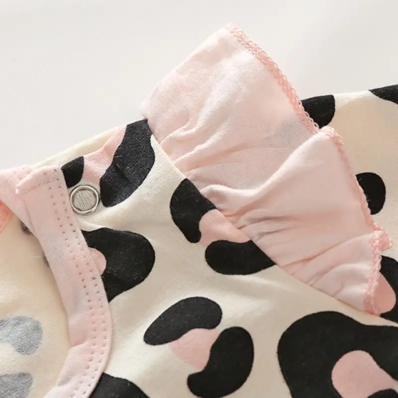 Hairband leopard print cute flying sleeve girls suit