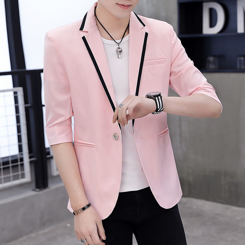 Men's mid-sleeve small suit summer ultra-thin three-quarter sleeves Korean style slim suit handsome hairdresser jacket trend