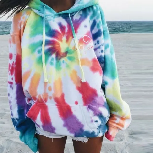 Printed tie dye long sleeved hooded sweatshirt Color - Shop at LoveMi