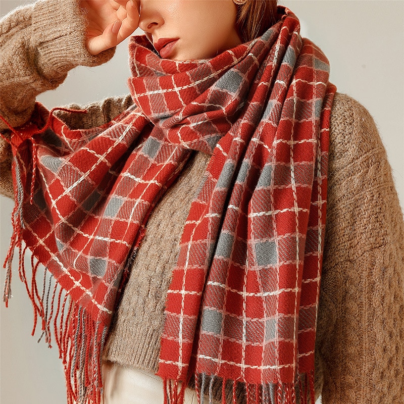 Faux wool shawl ladies warm knitted scarf