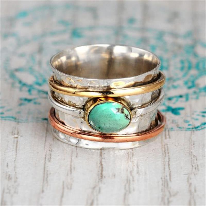Turquoise plated three-color gemstone ring