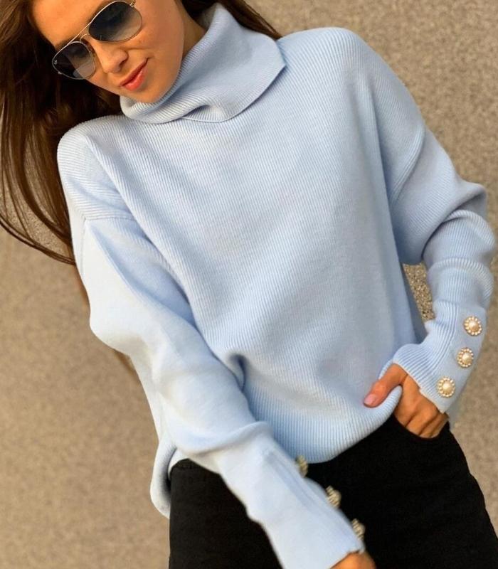 Solid color lapel knitted pullover sweater