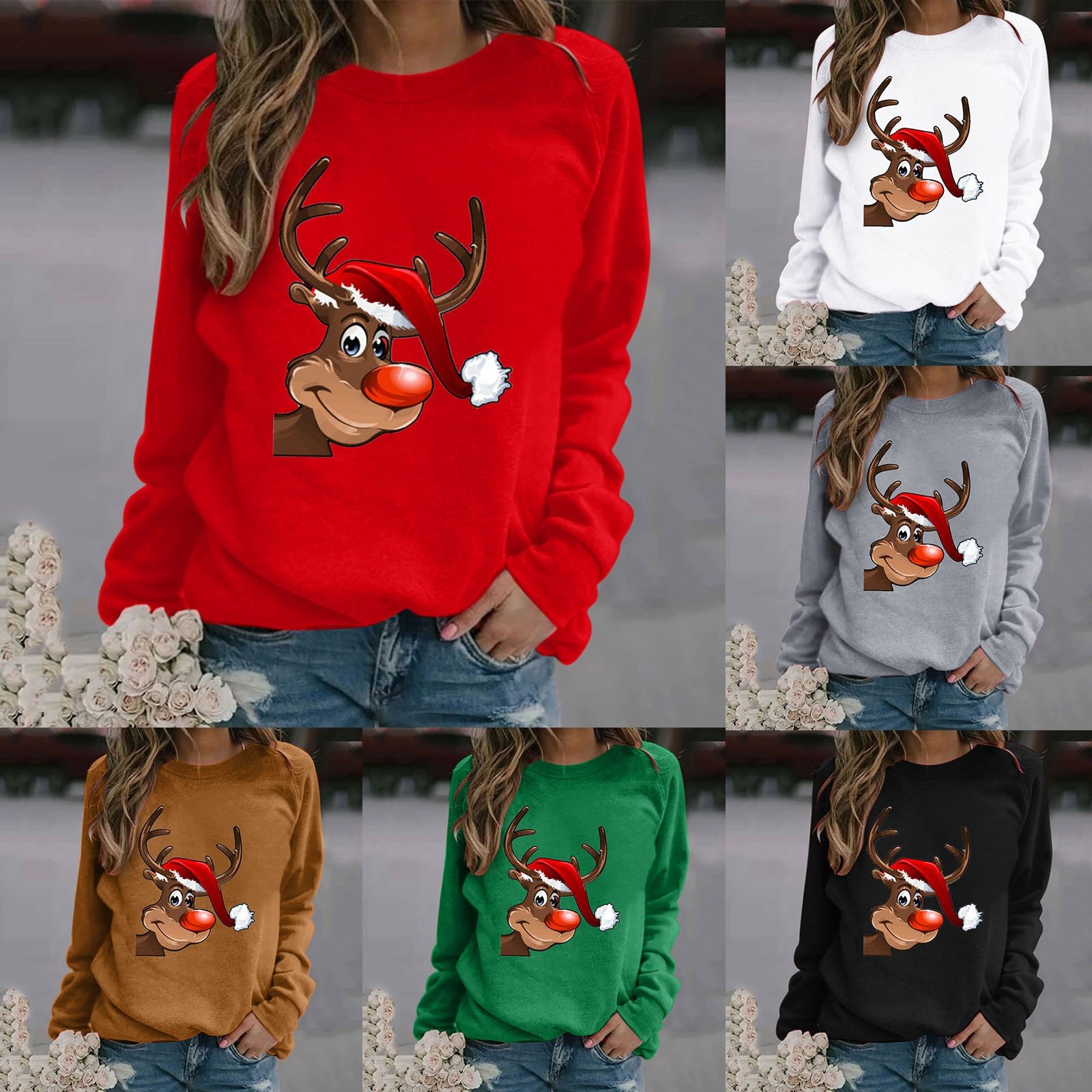 Christmas printed long-sleeved round neck sweater