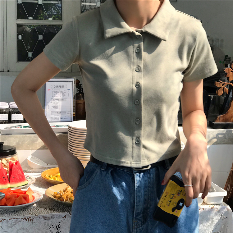 Korean short and versatile polo collar short sleeve shirt