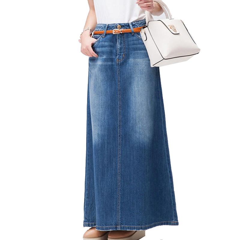 Women's A-line over ankle mid-length denim skirt