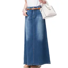 Women's A-line over ankle mid-length denim skirt - Blue - View 1