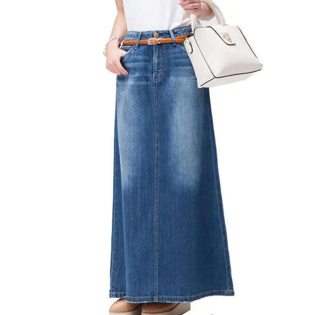 Women's A line over ankle mid length denim skirt Blue - Shop at LoveMi