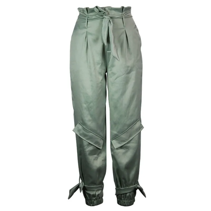 Pure color slimming rope pants - Green