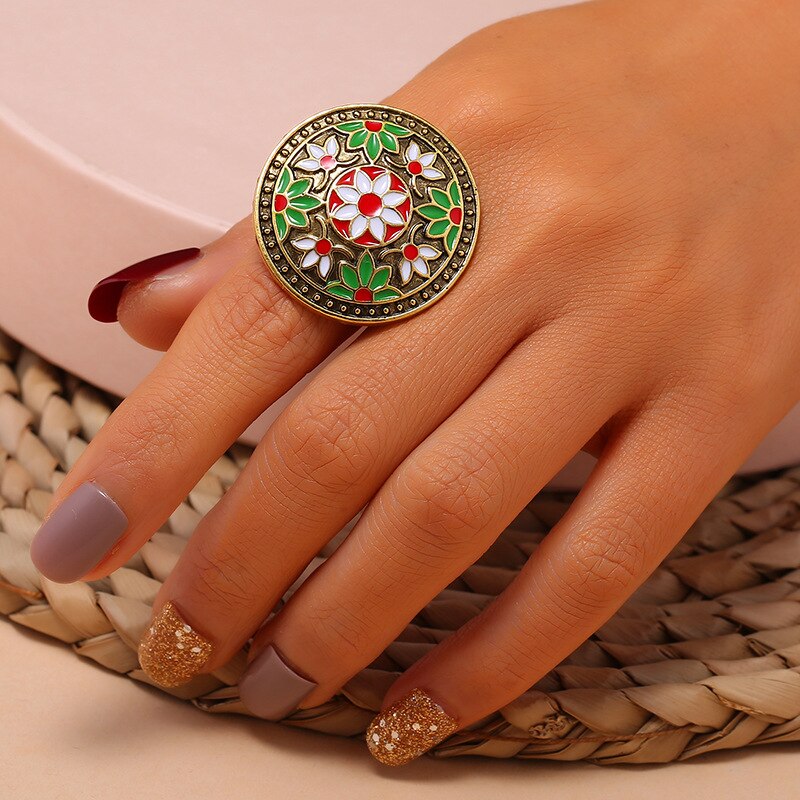 Fashion bohemian dripping oil ring