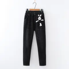 Bunny Accessory High Waist Denim Jeans - Black - View 1