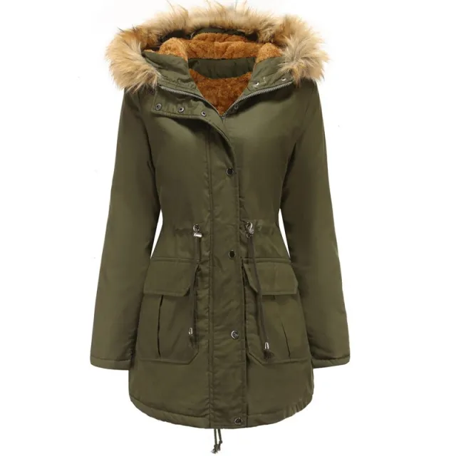 Hooded fur collar winter warm jacket Green - Shop at LoveMi