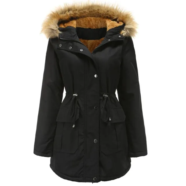 Hooded fur collar winter warm jacket Black - Shop at LoveMi