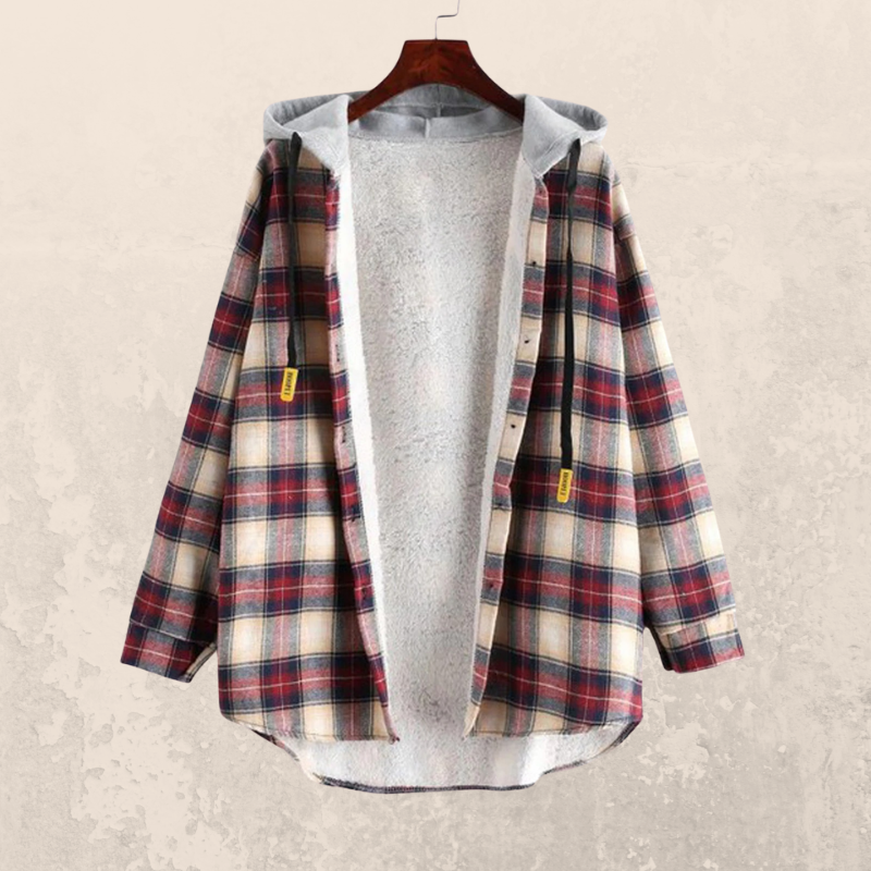 Hooded Loose Plaid Long Sleeve Shirt Jacket