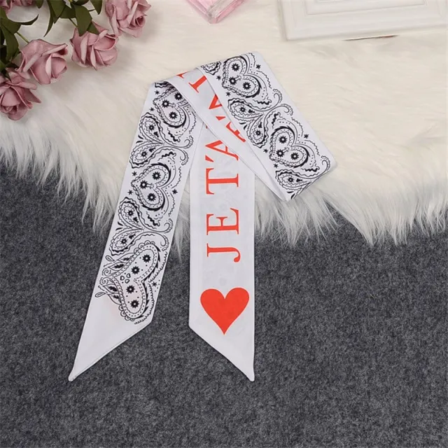 Silk scarf fashion ladies small scarf printed twill tie bag handle small ribbon White - Shop at LoveMi