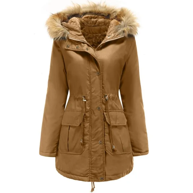Hooded fur collar winter warm jacket Khaki - Shop at LoveMi
