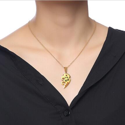 Girlfriends peach heart letter puzzle pendant necklace