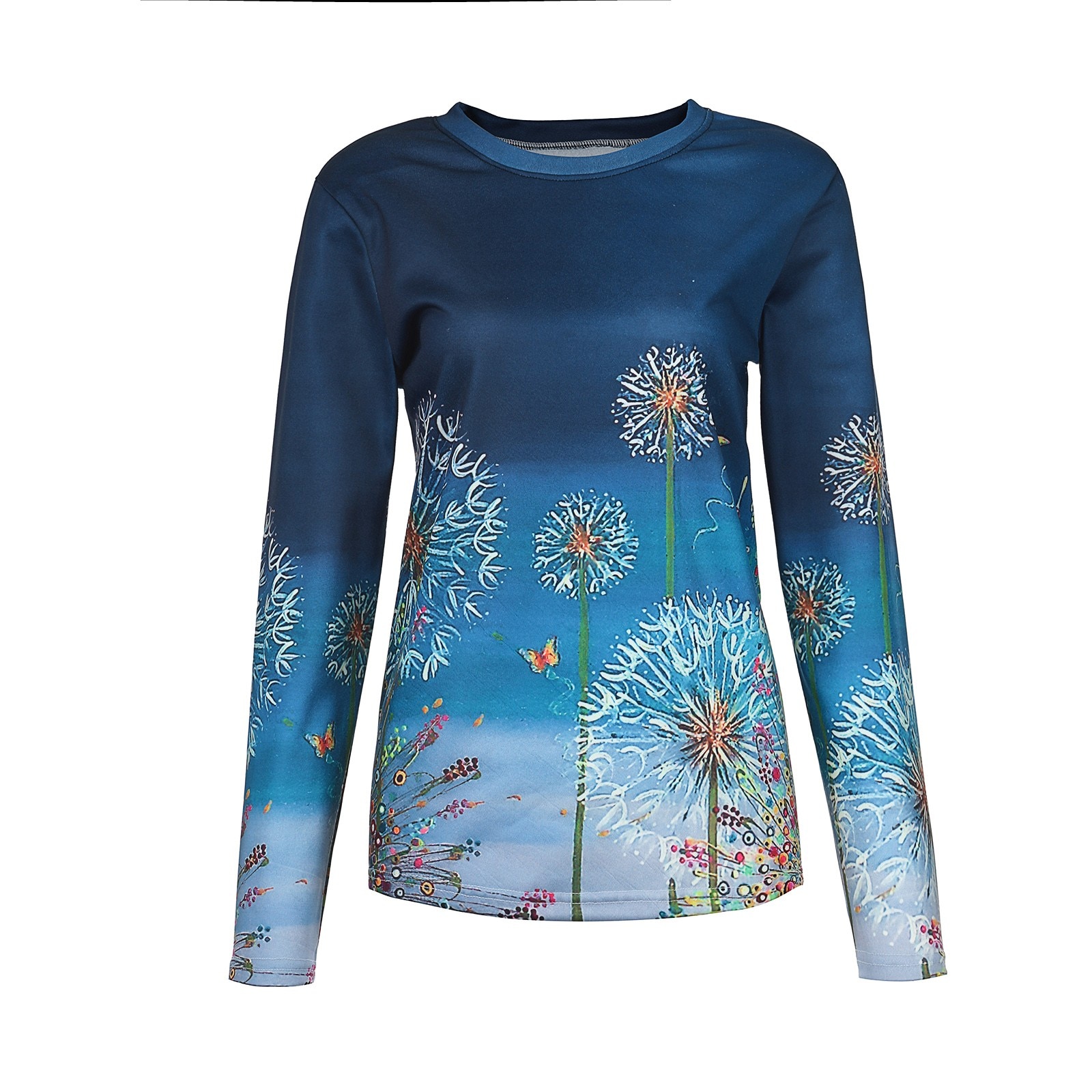 Printed long-sleeved casual plus velvet T-shirt top