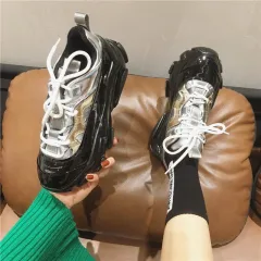 Patent leather and velvet sneakers - Silver - View 1