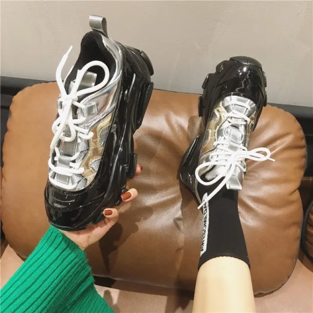 Patent leather and velvet sneakers Silver - Shop at LoveMi